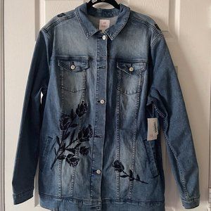 LulaRoe Black Floral Embroidered Denim Jacket
